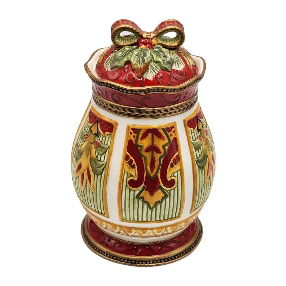 Fitz and Floyd Damask Holiday Cookie Jar LIMITED EDITION 10.5